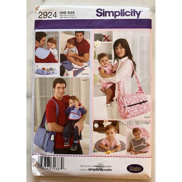Simplicity Pattern 2924 His & Hers Diaper Bag Changing Pad Burp Cloth Bib Pillow - Picture 1 of 8